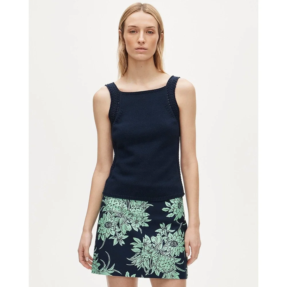 J.Crew Navy Crochet Trim Sweater Tank Top CT950 Women's XS Cotton Knit NWOT